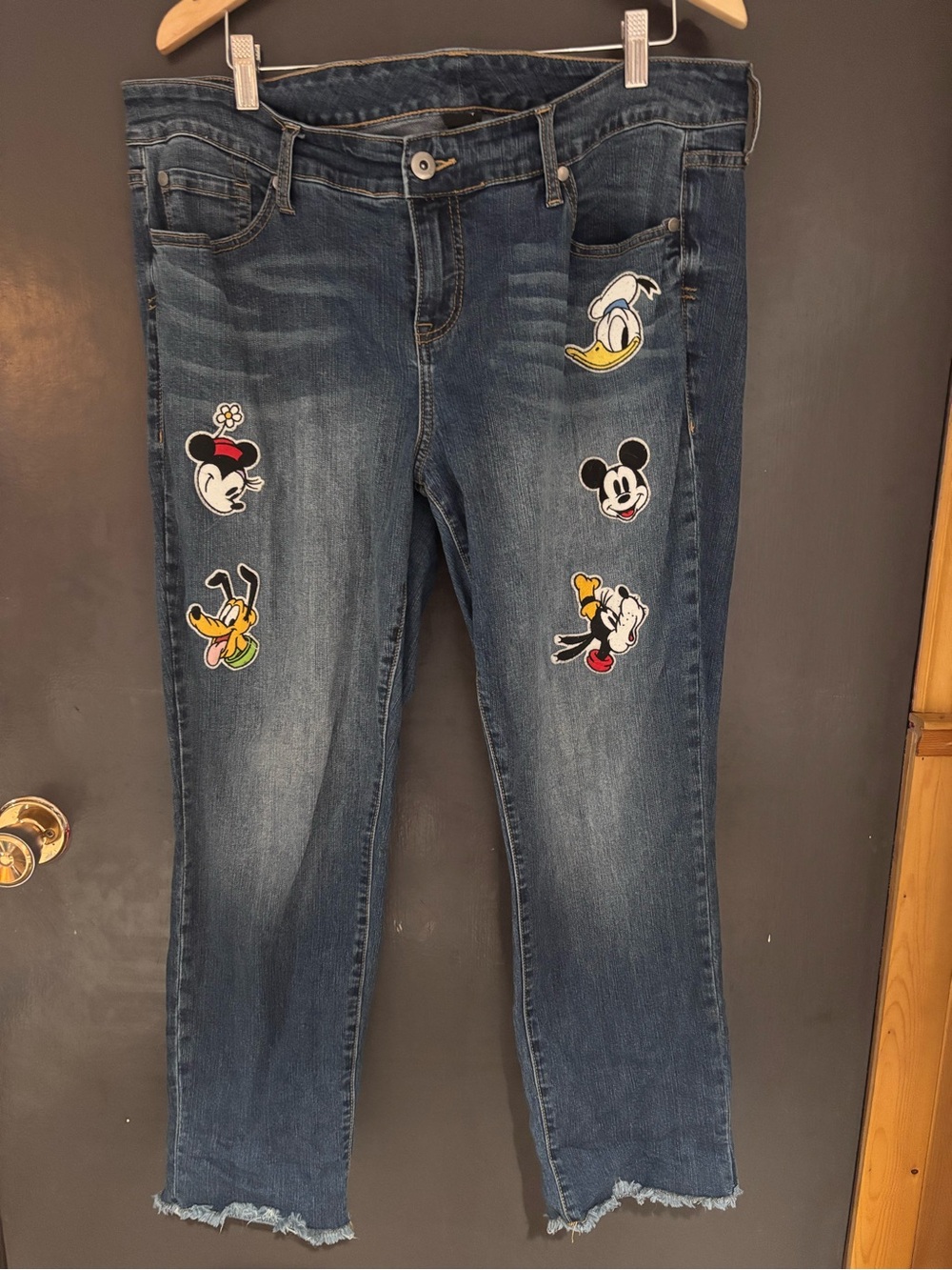 Disney Women's Dark Blue Straight Leg Jeans with Character Patches